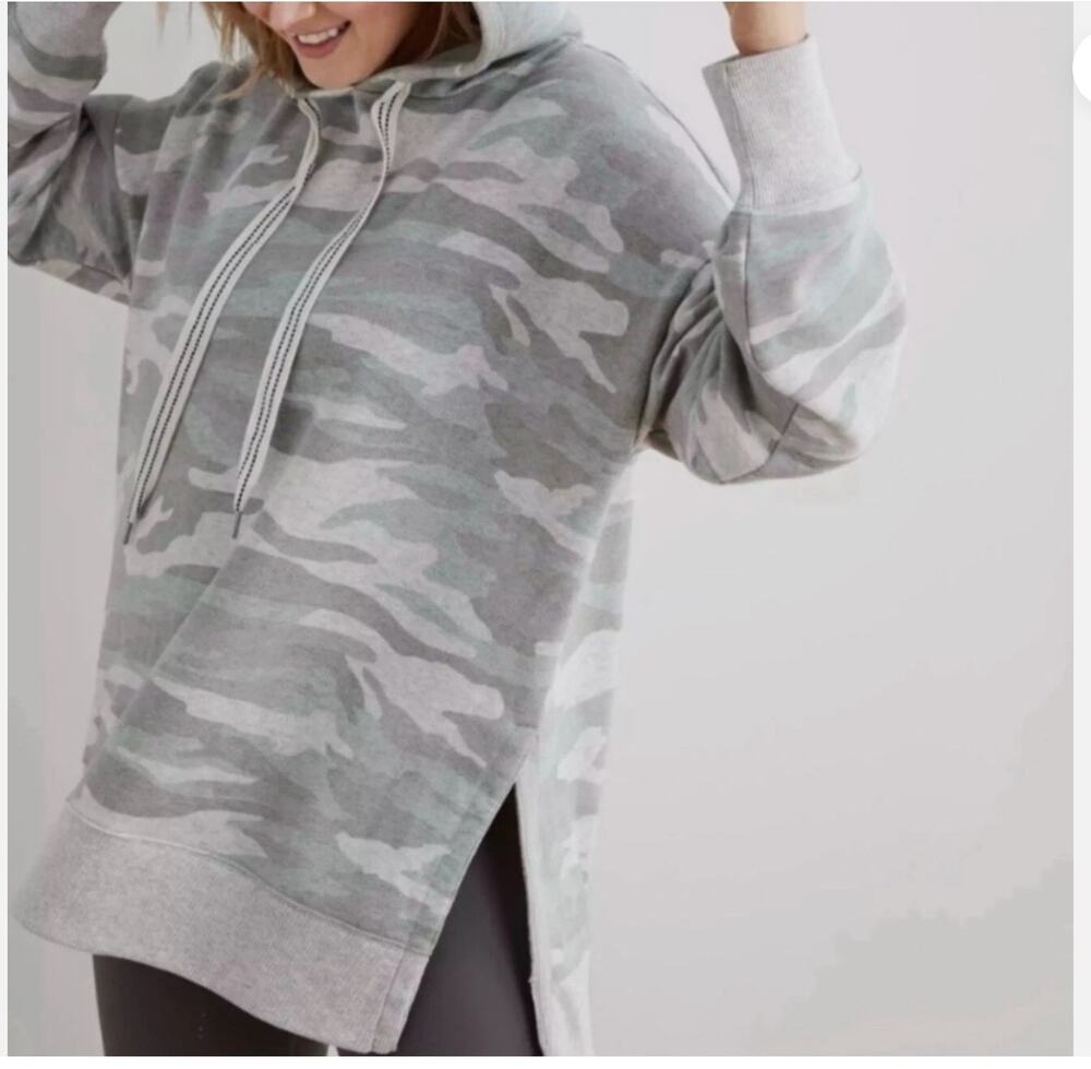 Aerie oversized Camo Hoodie side slits cotton blend grey green sz XL